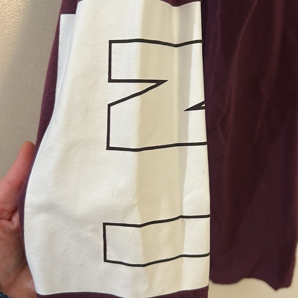 PINK Victoria's Secret Maroon Long-Sleeve Pocket Tee with White Sleeve Panels - Picture 6 of 9